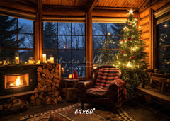 Chairs By The Fireplace Christmas Photo Backdrop - Layoris