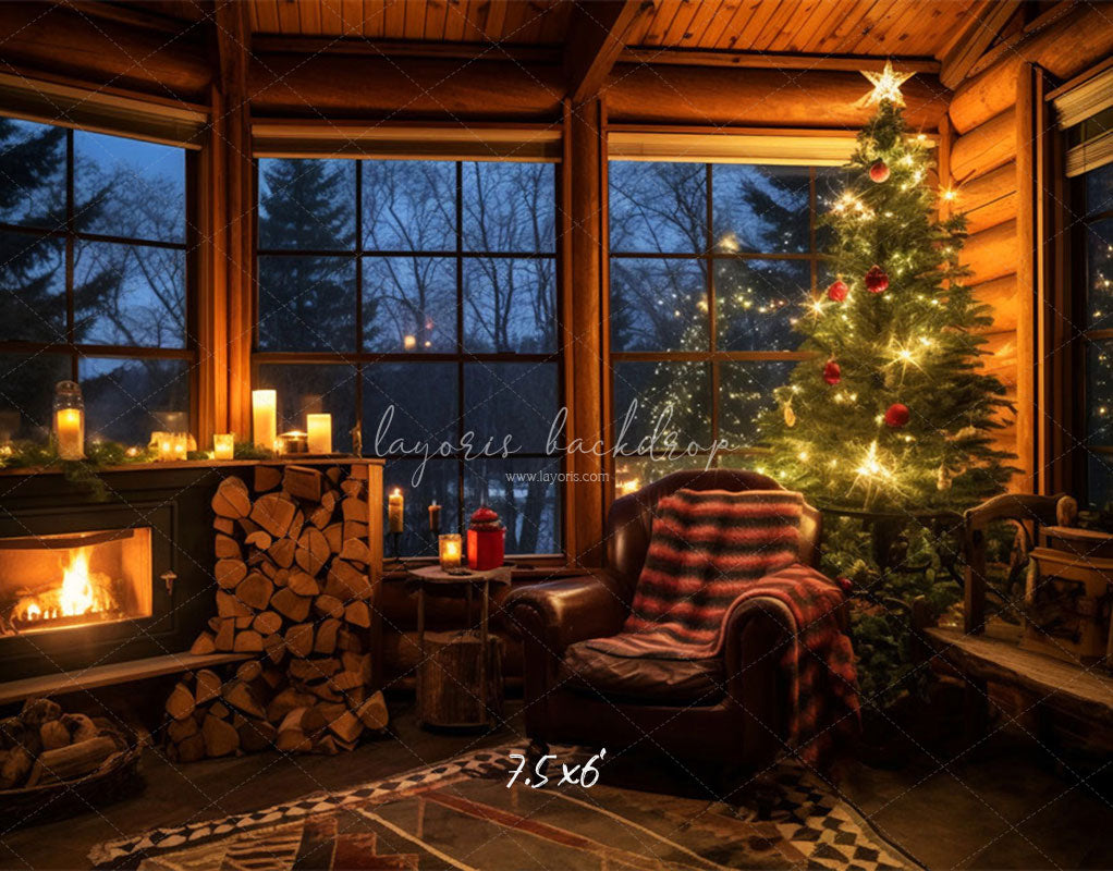 Chairs By The Fireplace Christmas Photo Backdrop - Layoris