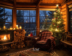 Chairs By The Fireplace Christmas Photo Backdrop - Layoris