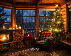 Chairs By The Fireplace Christmas Photo Backdrop - Layoris