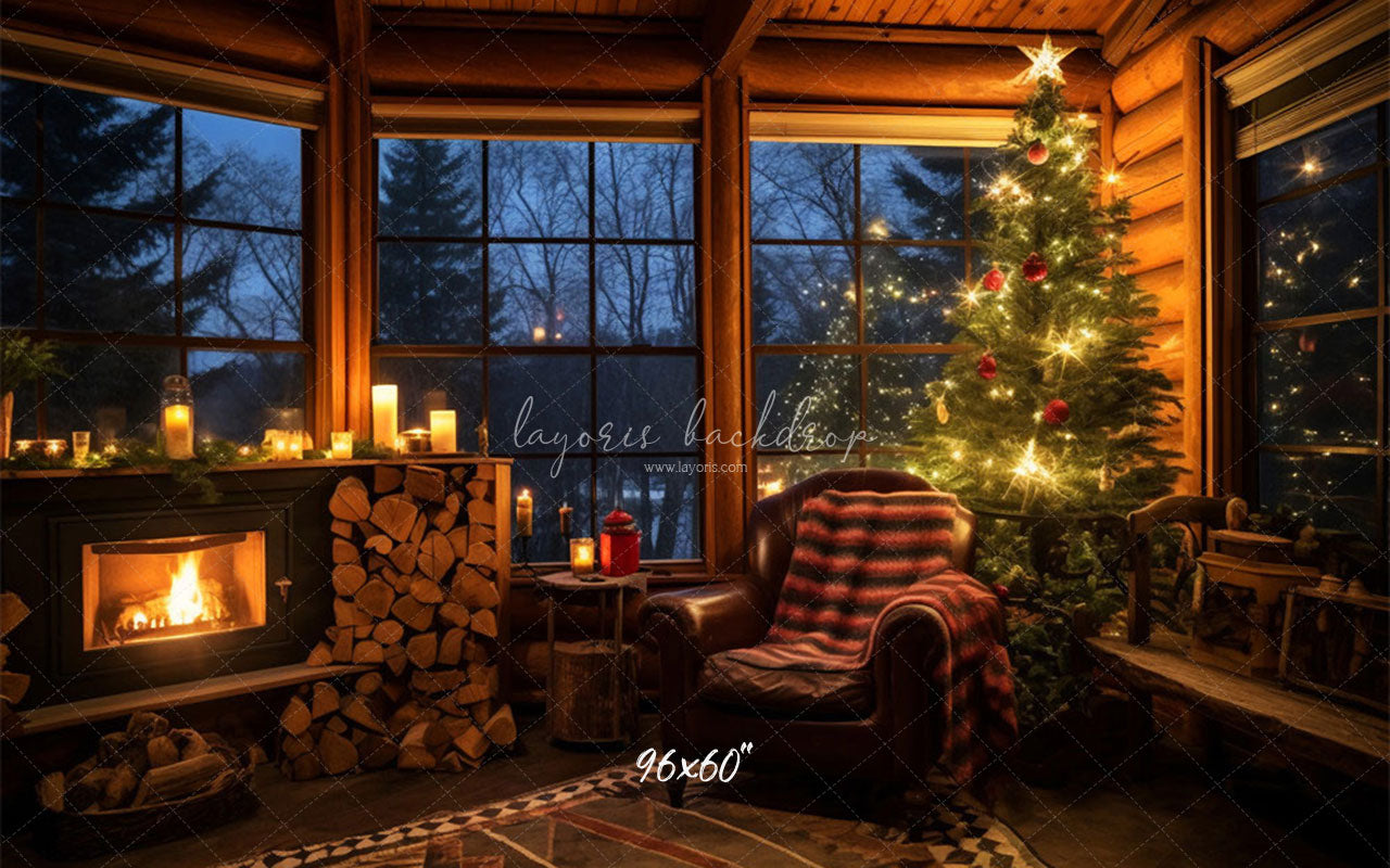 Chairs By The Fireplace Christmas Photo Backdrop - Layoris