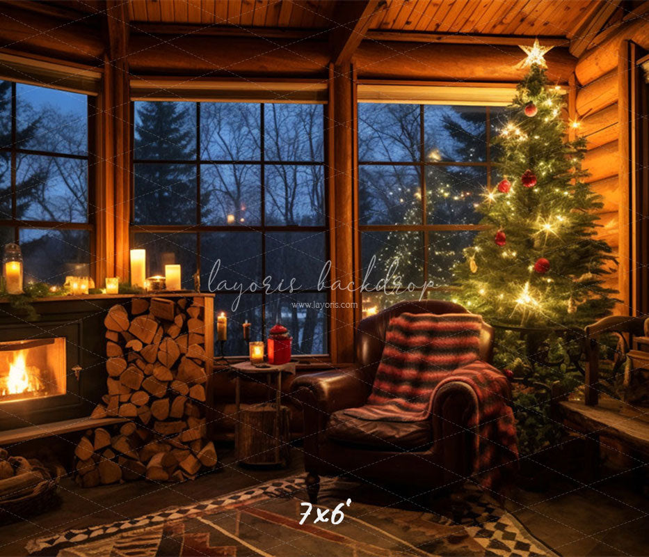 Chairs By The Fireplace Christmas Photo Backdrop - Layoris