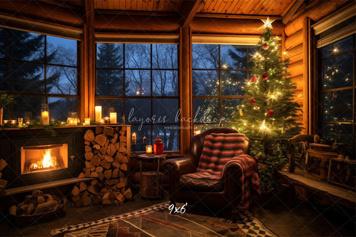Chairs By The Fireplace Christmas Photo Backdrop - Layoris