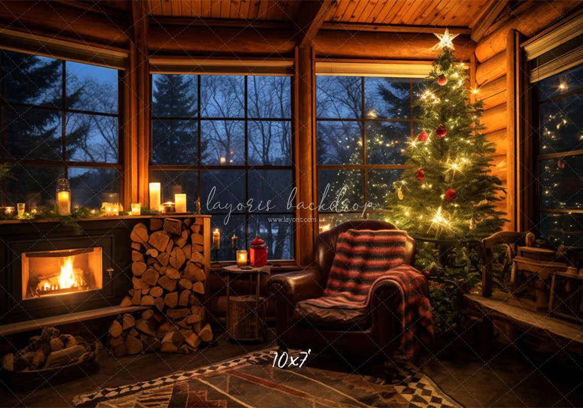 Chairs By The Fireplace Christmas Photo Backdrop - Layoris