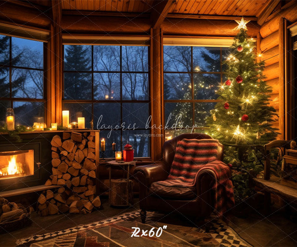 Chairs By The Fireplace Christmas Photo Backdrop - Layoris