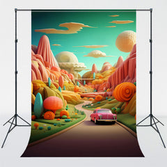 Pink Car On A Magical Road Photo Studio Backdrop - Layoris