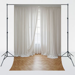 Window White Curtains Wooden Floor Photo Backdrop - Layoris