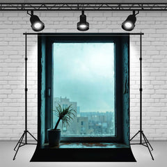 Blue Window Potted Studio Photography Backdrop - Layoris