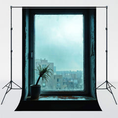 Blue Window Potted Studio Photography Backdrop - Layoris