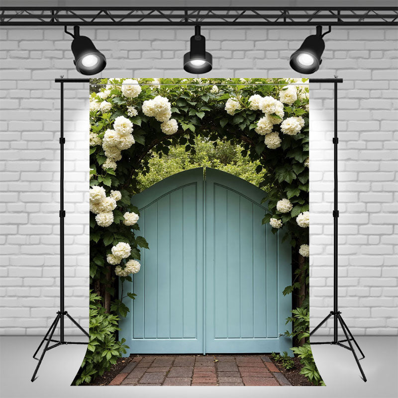 Flower Arch Wooden Door Women Photography Backdrop - Layoris