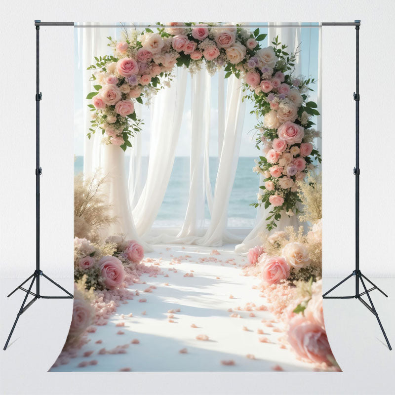 Rose Arch White Curtain Wedding Photo Backdrop - Layoris