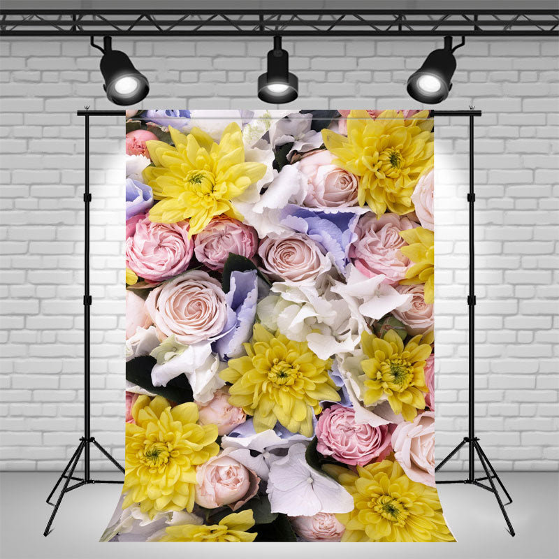 Pink Yellow Flowers Woman Photography Backdrop - Layoris