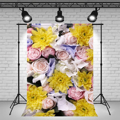 Pink Yellow Flowers Woman Photography Backdrop - Layoris