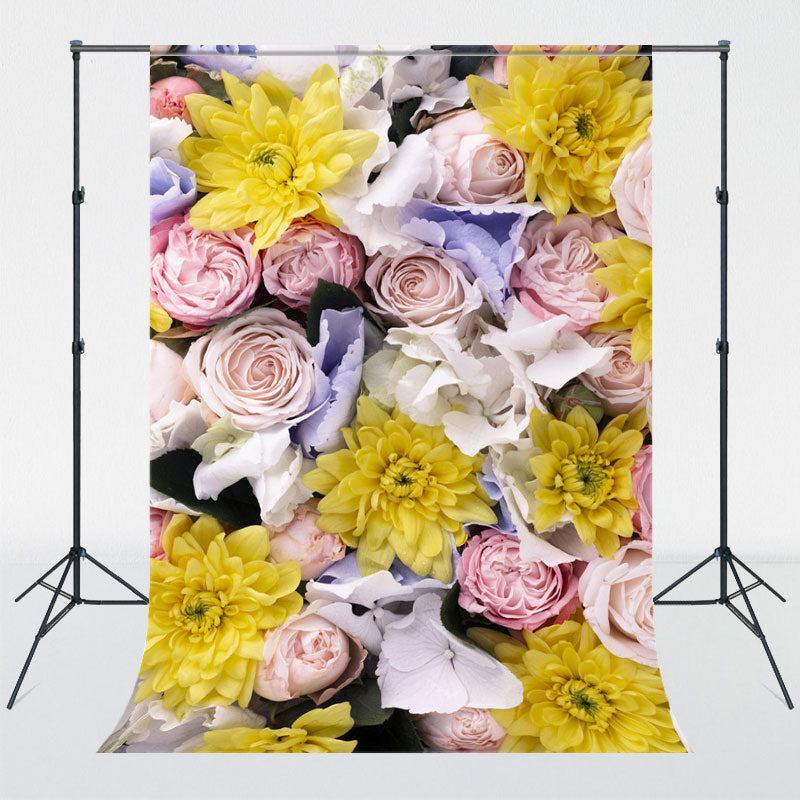 Pink Yellow Flowers Woman Photography Backdrop - Layoris