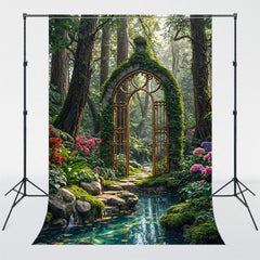 Stone Arch Romantic Pond Forest Photo Backdrop - Layoris