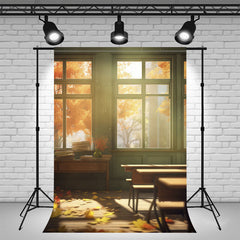 Autumn Classroom Window Desk Photography Backdrop - Layoris