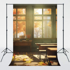 Autumn Classroom Window Desk Photography Backdrop - Layoris