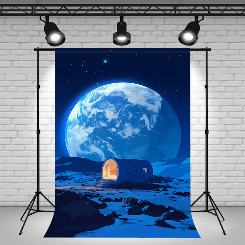 Moon Cabin Looking At The Earth Photo Backdrop - Layoris