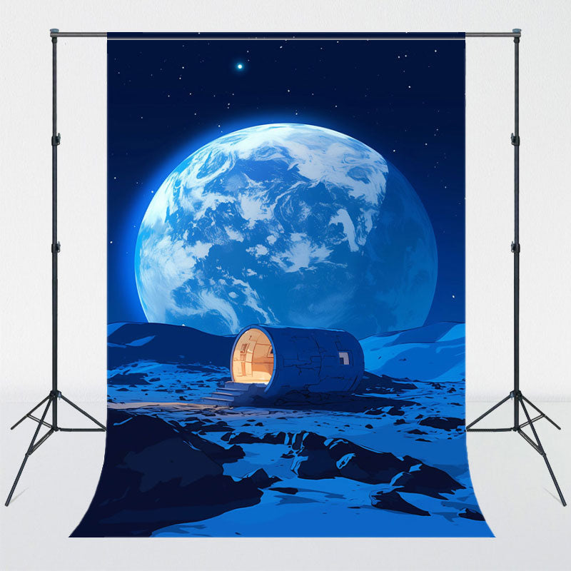 Moon Cabin Looking At The Earth Photo Backdrop - Layoris