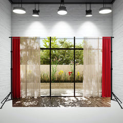 Sunlight Through Red Window Curtains Photo Backdrop - Layoris