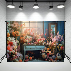 Dressing Table Surrounded By Flowers Backdrop - Layoris