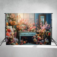 Dressing Table Surrounded By Flowers Backdrop - Layoris
