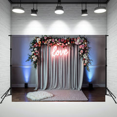 Gray Curtain Love Light Strip Photo Backdrop - Layoris