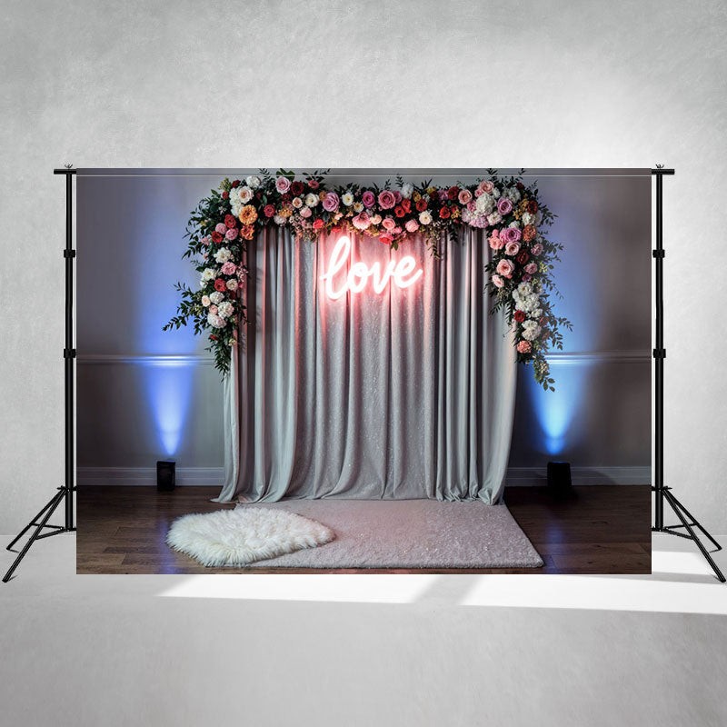 Gray Curtain Love Light Strip Photo Backdrop - Layoris