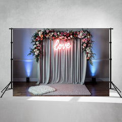 Gray Curtain Love Light Strip Photo Backdrop - Layoris
