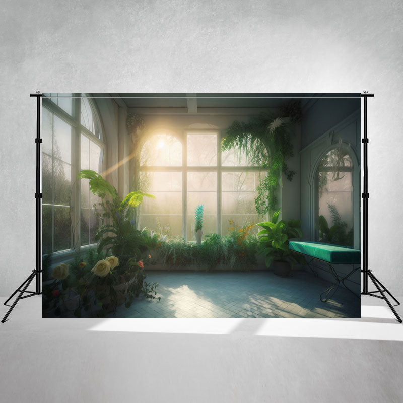 Green Window Potted Dream Photography Backdrop - Layoris