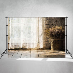 Sunlight Through Lace Curtains Window Backdrop - Layoris