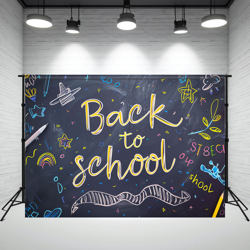 Colorful Chalk Drawing Back To School Backdrop - Layoris
