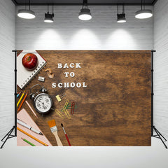 Apple Alarm Clock Wooden Back To School Backdrop - Layoris
