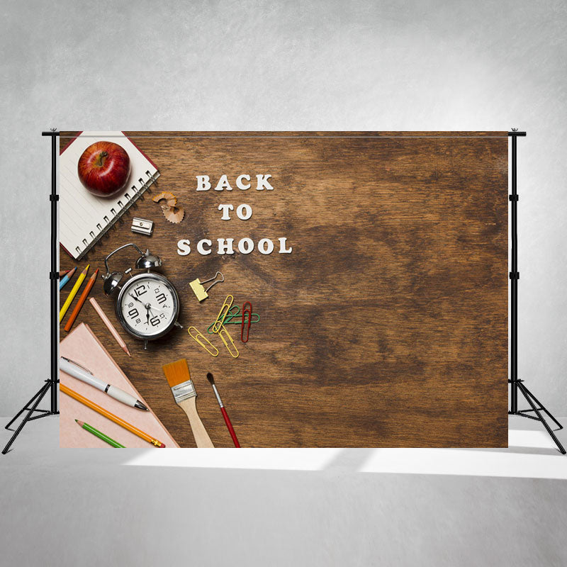 Apple Alarm Clock Wooden Back To School Backdrop - Layoris