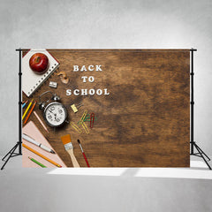 Apple Alarm Clock Wooden Back To School Backdrop - Layoris