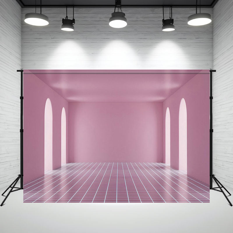 Pink Space Checkered Floor Architecture Backdrop - Layoris