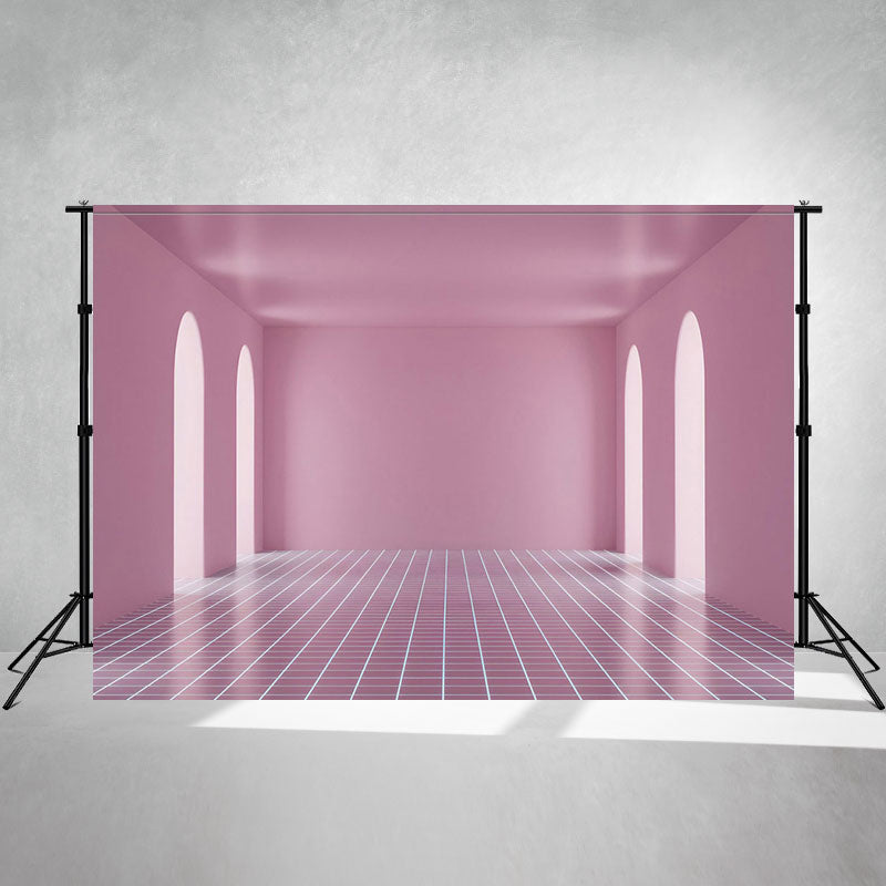 Pink Space Checkered Floor Architecture Backdrop - Layoris