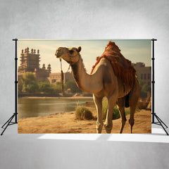 Camels And Ancient Town Photography Backdrop - Layoris