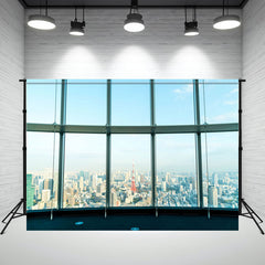 Overlooking The Modern City Window Photo Backdrop - Layoris