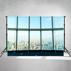 Overlooking The Modern City Window Photo Backdrop - Layoris