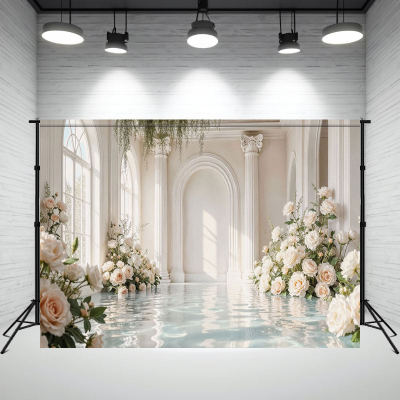 Cream Rose Arched Window Photography Backdrop - Layoris