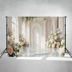 Cream Rose Arched Window Photography Backdrop - Layoris