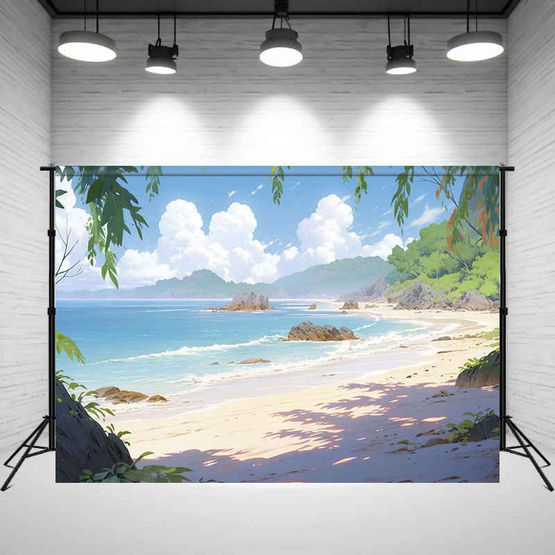 Cartoon Seaside Summer Beach Photography Backdrop - Layoris