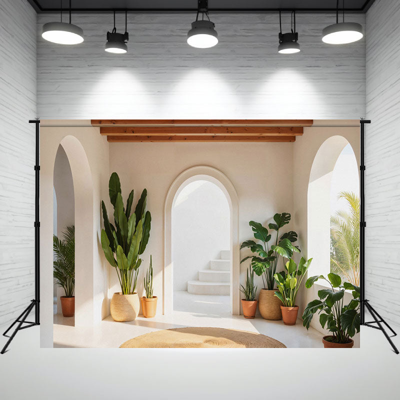 Arch Green Plants White Wall Photography Backdrop - Layoris