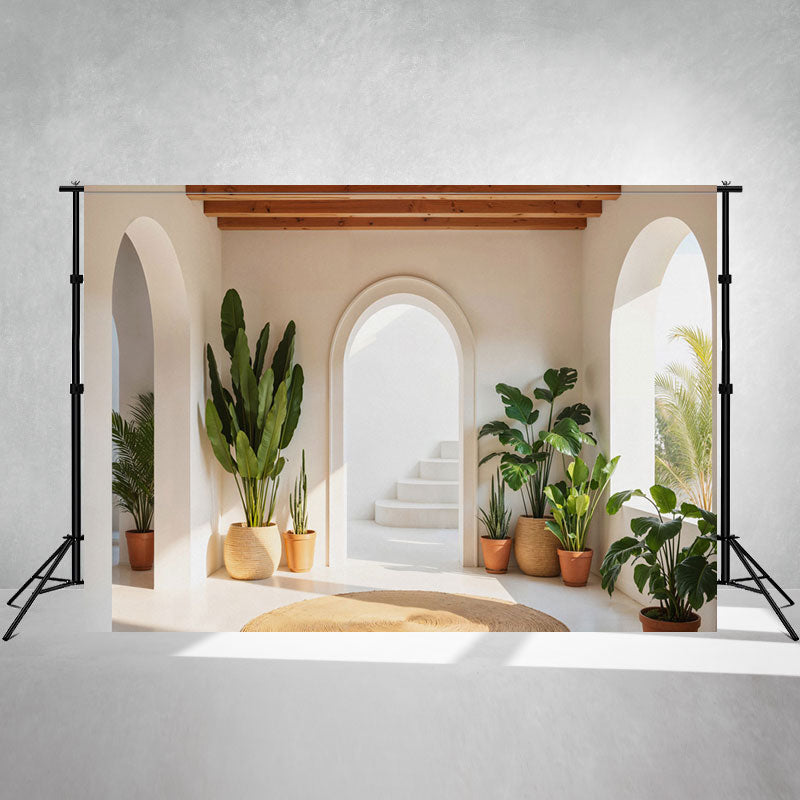 Arch Green Plants White Wall Photography Backdrop - Layoris