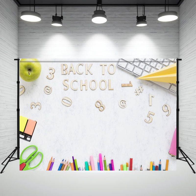 Colored Pencil White Back To School Backdrop - Layoris