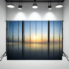Sunrise View Through Modern Windows Photo Backdrop - Layoris