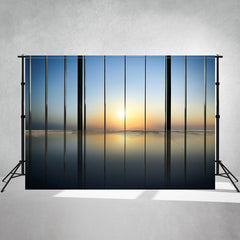 Sunrise View Through Modern Windows Photo Backdrop - Layoris