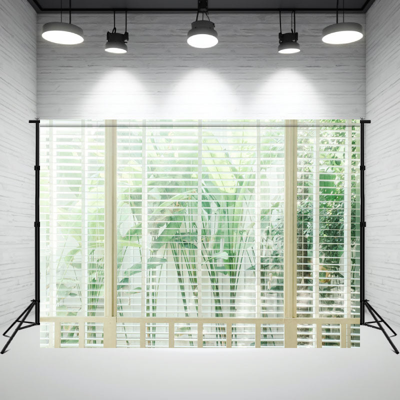White Shutters With Green Plants Outside Backdrop - Layoris