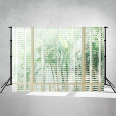White Shutters With Green Plants Outside Backdrop - Layoris